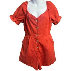 Lush Romper Womens Medium Short Sleeve Button Front Linen Blend Colorful Summer